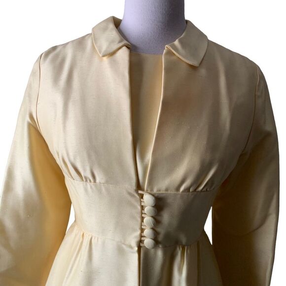 Vintage 1960s Emma Domb California Pastel Butter Yellow Dress & Jacket Size 8 - Picture 4 of 9